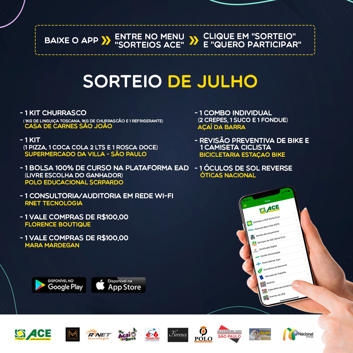 Segundo sorteio do App da ACE Santa Cruz será no dia 8 de outubro